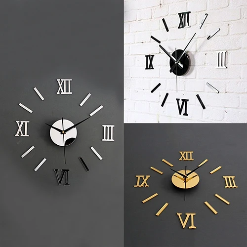 3D Acrylic Mirror Surface Roman Numerals Wall Clock Stickers Home DIY Decor 10WG
