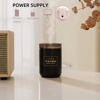 

1pcs Car Purifier Aroma Anion Mist Maker 280ML Ultrasonic Air Humidifier Candle Romantic Soft Light USB Essential Oil Diffuser