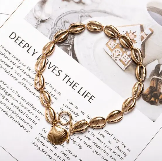 

1pc New Bohemian Jewelry Simple Handmade Rope Chain Woven Beads Shell Clavicle Choker Necklace for Women Beach 8924