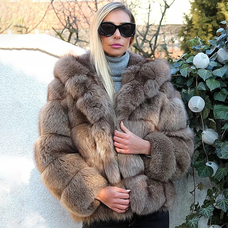Fashion Women Real Fox Fur Coat For Women Winter Outfit Thick Warm Luxury Genuine Whole Skin Fox Fur Jacket 2022 New Fur Outwear
