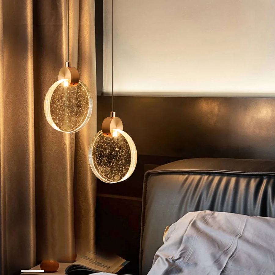 

Round Ring K9 Crystal Led Pendant Lamp Bar Kitchen Aisle Dining Room Restaurant Hanging Light Bedroom Bedside Pendant Light