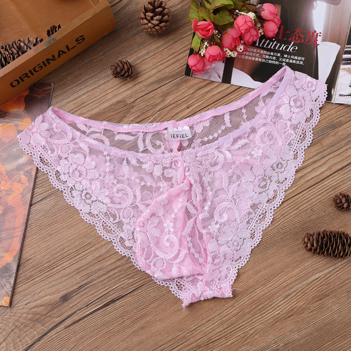 Men's Floral Lace Sheer See-Through Lingerie
