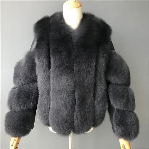 Женское меховое пальто зимнее Высококачественное натуральное пальто из лисьего меха роскошные классические короткие шубы из натурального меха - Цвет: Iron grey