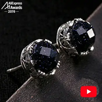 

Poland S925 Fine Stud Earrings Sapphire Earrings Women Antique shop art handicraft Artisan Baltic Gemstone Lazuli