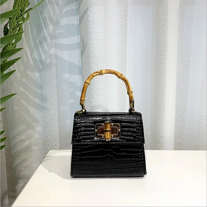 Black crocodile Модная сумка с бамбуковой ручкой, Женская Роскошная Сумка-тоут, женская сумка из искусственной кожи, шикарная сумка с узором страуса и крокодила - Цвет: Black crocodile