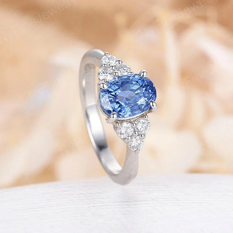 Stylish 925 silver-encrusted sapphire platinum ring | Украшения и аксессуары