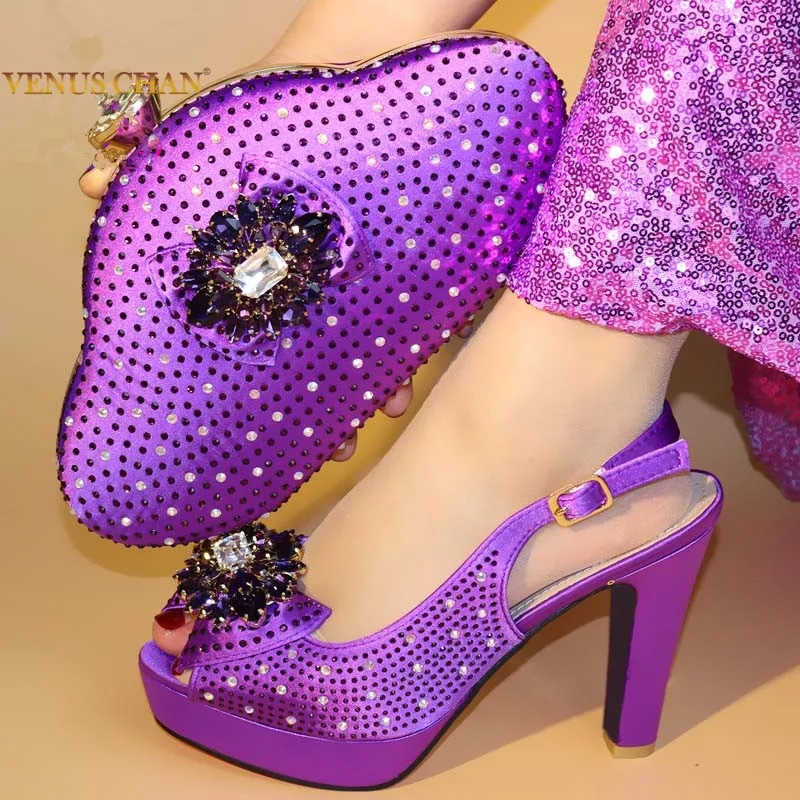 2020 Purple Color African Women Shoes and Bag Set Decorated with Rhinestone Italian Matching Italy | Обувь