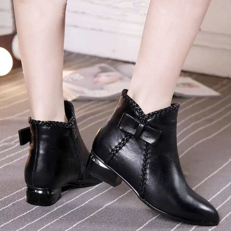 Boots Women Short Buckle Decoration Thick Heel Pointed Winter Warm Ankle Casual Suede Size 42 winter boots ankle boots women high heeled boots