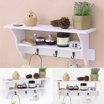 

2-Tier PVC Board Wall Shelf Elegant Rack Fashion Simple Display Storage Rack Ornament Holder With Hooks Home Decoration