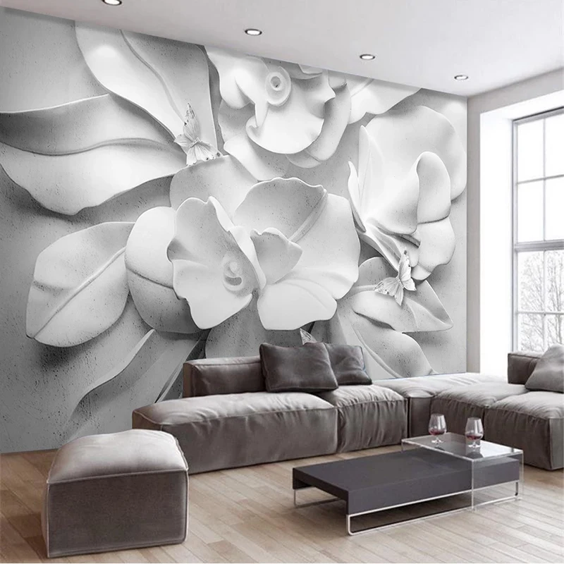 Custom Simple Atmospheric 3D Relief Flower For Murals Living Room Bedroom Background Wall Decor Waterproof Wall Cloth Wallpaper custom mural wallpaper 3d european three dimensional relief golden couple architectural background wall mural