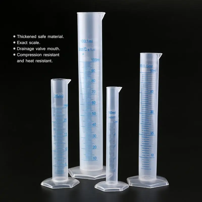 4 шт прозрачный измерительный пластиковый градуированный цилиндр 10 мл/25 мл/50 мл/100 мл