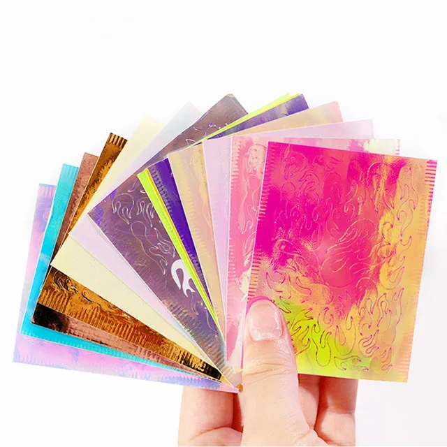 16pcslot Fire Holographic Nail Sticker Leaf Self Adhesive Decal Thin Laser Stripe Sticker Diy Nail Foil New Nail Art Sticker (5)