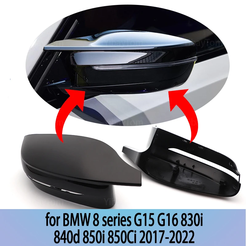 

2p Bright Black Side Wing Facelifted M4 Style Mirror Cover Caps for BMW 8 Series G15 G16 830i 840d 850i 850Ci 2017-2022 LHD RHD