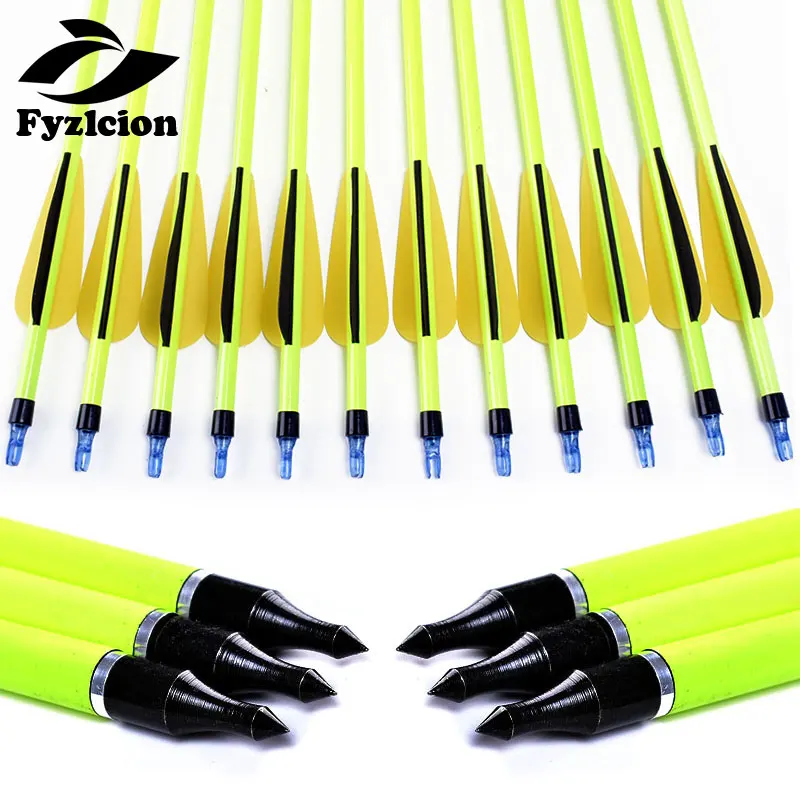 

6/12/24pcs Hunting Archery 30inch ID6.2mm Spine500 Yellow Shaft Carbon Arrow Replaceable Arrow Bolts For Recurve/composite bow