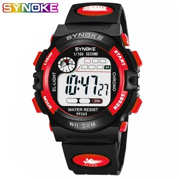 

SYNOKE Sport Kids Digital Watch Fashion Colorful LED Watch Student Children Multi-Function Waterproof Swim Red Black Clock