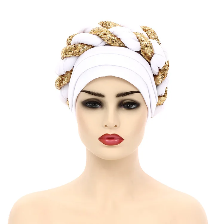 african attire for women 2021 Latest African Auto Geles Headtie Already Made Headties Shinning Sequins Turban Cap for Women Ready Female Head Wraps african wear for ladies