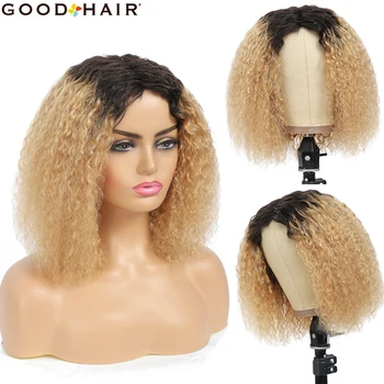 

GOODHAIR Brazilian Kinky Curly Human Hair Wigs Ombre Blonde Short Bob Curly Wigs For Women Full Machine Made Cheap Wig Non-Remy