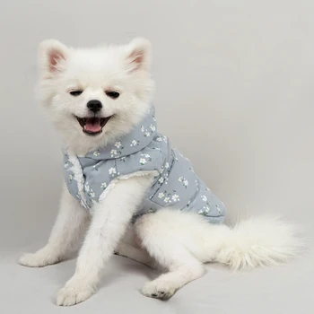 

Pet Dog Floral Cotton-padded Clothes Thickened Warm Button Design Easy to Wear Take off Soft Breathable Durable Pet Clothes