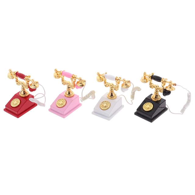 1:12 Miniature Phone Model Alloy Vintage Retro Rotary Telephone Dollhouse Decoration Accessories 4