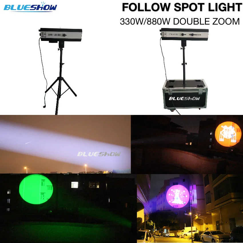 플라이트 케이스 LED 팔로우 스포트 라이트, 더블 줌, 웨딩 장식 무대 조명 스탠드, 330w, 660w, 880w, 1 PC