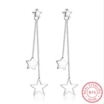 

925 Sterling Silver Stud Earrings pendientes 3 Star Tassel Earrings For Women oorbellen boucle d'oreille femme S-E316