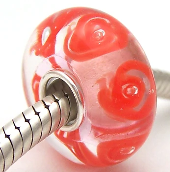 

PJG2223 100% S925 Sterling Silver Beads Murano Glass beads Fit European Charms Bracelet charms diy jewelry Lampwork GlassBeads