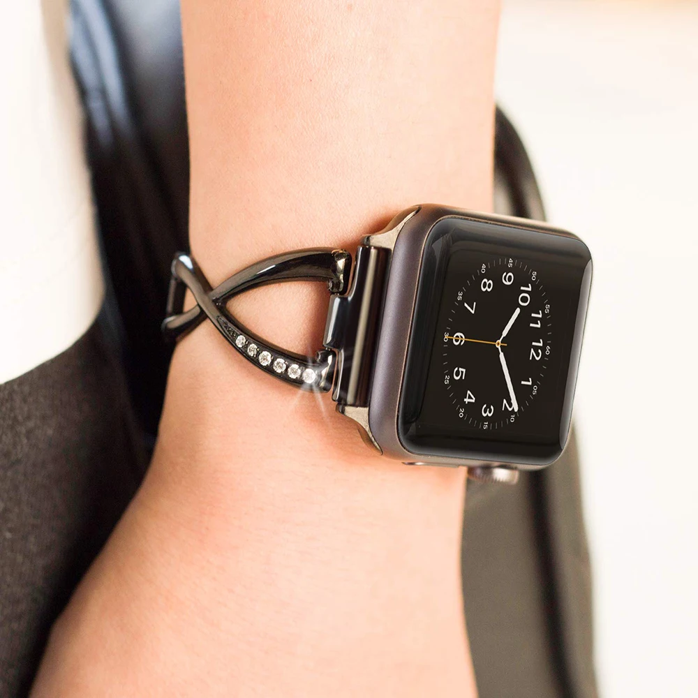 Ремешок для Apple Watch 5 4 Band 44 мм 40 мм металлический бриллиантовый Женский Большой браслет-цепочка для Iwatch Series 3 2 1 38 мм 42 мм аксессуары