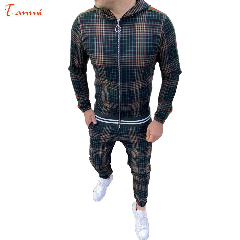 Men Fitness Suit Lattice Striped Letters Zipper With Hood Sports 2-piece Outdoor Sportswear Running | Спорт и развлечения