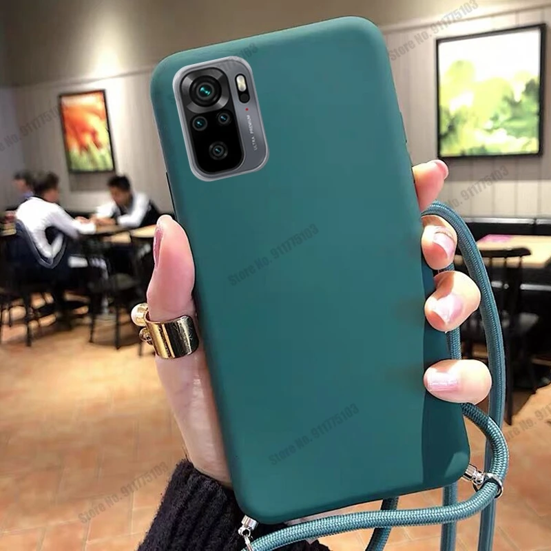 Candy color Case For Redmi Note 10S 9 Pro Max 11 8T 7 6 5 With Lanyard Neck Strap Rope Cord Case Silicone Soft TPU Back Cover