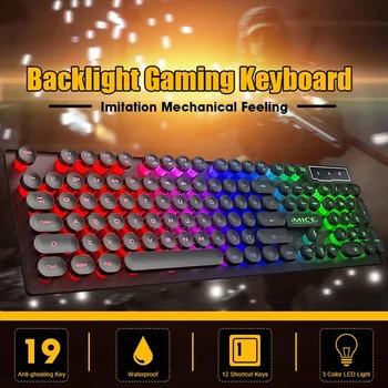 

NEW Punk Mechanical Feel Floating Cap Esports Game Keyboard Retro Round Light Keycap USB Desktop Gaming Keyboard for PC players