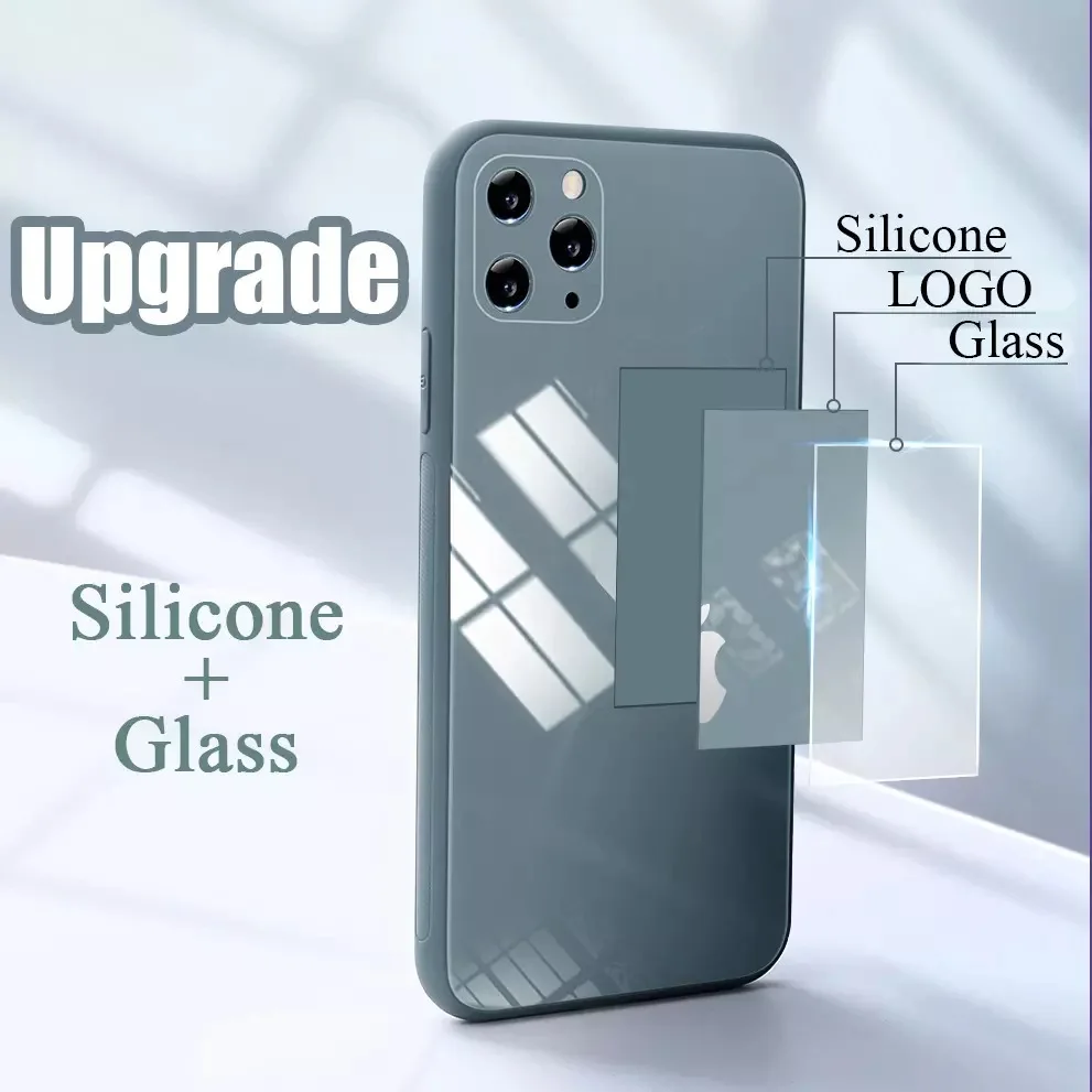 Square Liquid Tempered Glass Case For iPhone 13 11 12 Mini Pro Max XS XR X 7 8 Plus SE2 Original Silicone Candy Cover Protection apple 13 pro case