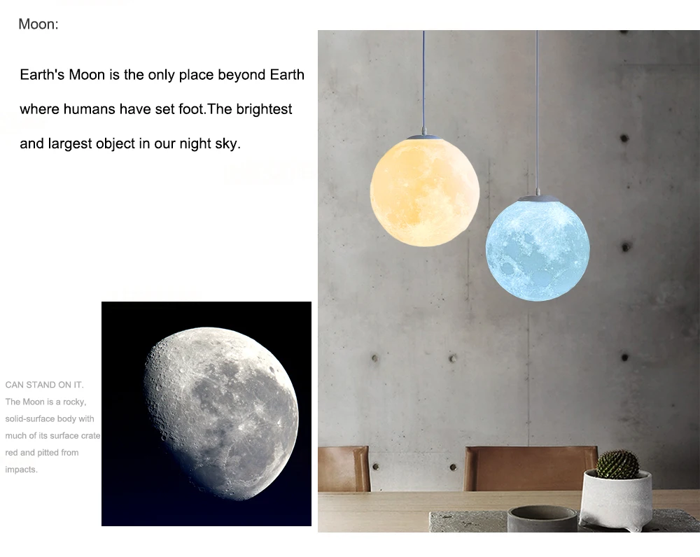 3D Printed Galaxy Moon hanging Lamp Planetary pendant Lights Christmas Decorations For Home Light lamps saturn jupiter earth