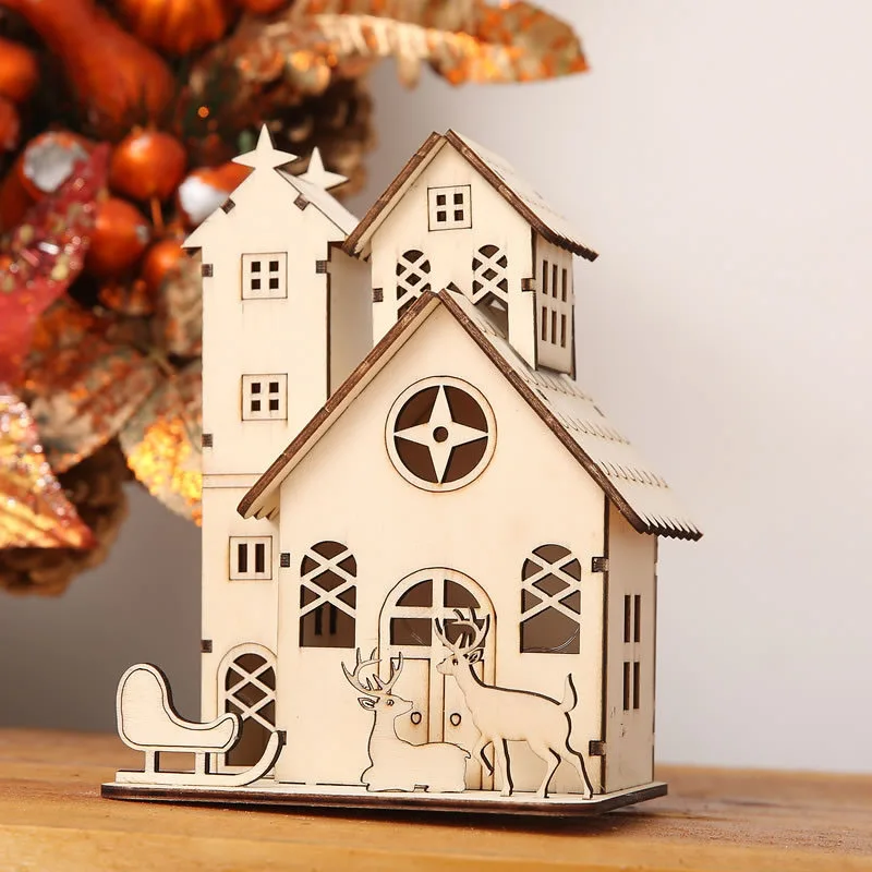 

1pc Mini Wood House Xmas Tree Hanging Ornaments Luminous Cabins Christmas Decorations For Home Creative New Year Gift For Kids