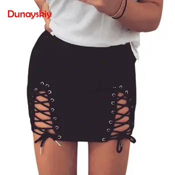 

Sexy Women Lace Up Pencil Skirt Elegant Hollow Out Short Skirt Summer Casual Plus Size 2020 Split Black Bodycon Skirt Womens