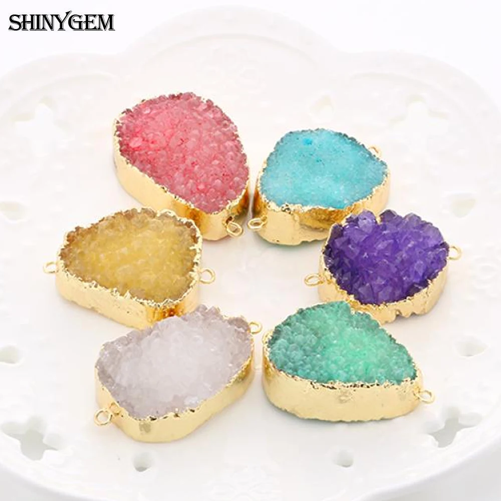 ShinyGem 22 36 мм натуральный кристалл Druzy разъемы золотое покрытие Безель камень для DIY