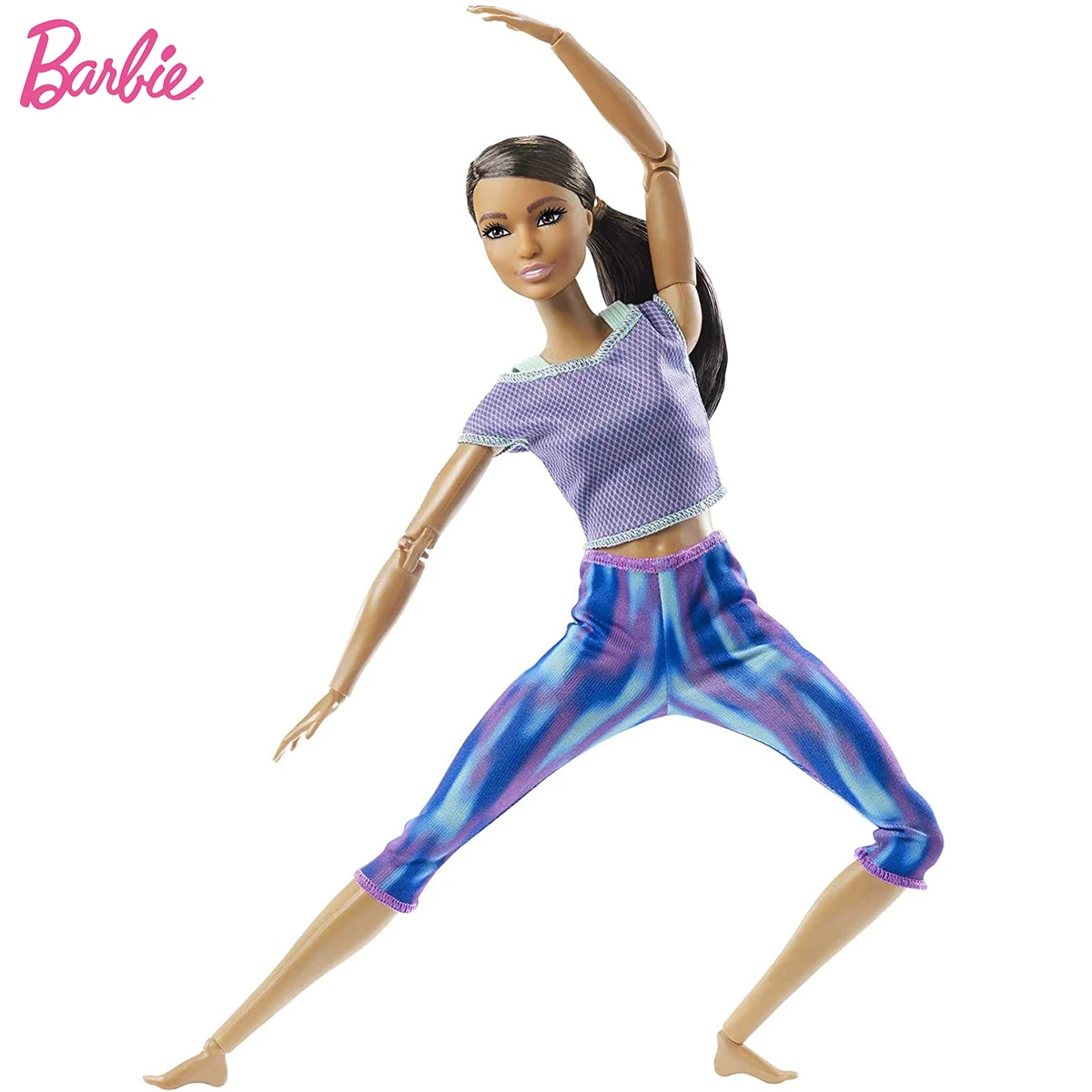 Barbie Made To Move Doll with 22 Flexible Joints Curly Brunette Ponytail Wearing Athleisure for Kids Toys Birthday Gift GXF06