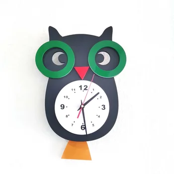 

Swing tail Eagle Owl Cute Cartoon Animal Design Wall Clock Colorful Baby Owl Quiet Wall Watch Home Art Bedroom Living Room Decor