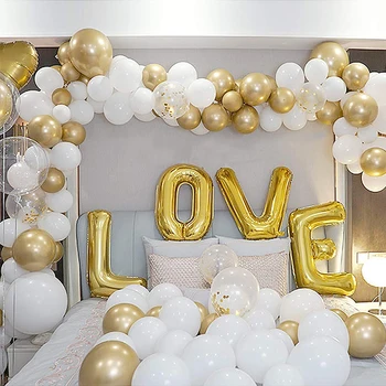 

DIY White Gold Confetti Balloons Arch/Garland Kit for Wedding Party Baby Shower Happy Birthday Anniversary Party Decoration