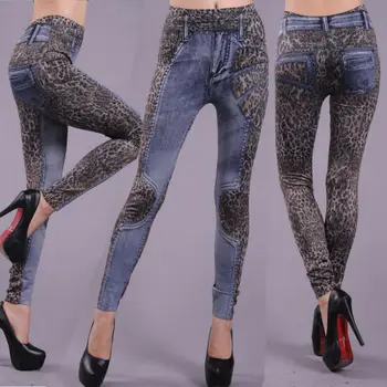 

New Fashion Women's High Waist Stretch Skinny Pencil Pants Jean Denim Patchwork Leggings Ankle Length Leggings Women's Leggings