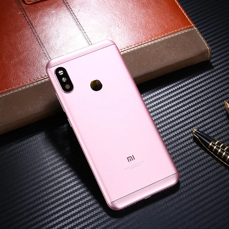 A2Lite чехол на заднюю крышку для Xiaomi mi A2 Lite/Red mi 6 Pro металлический задняя дверь батарея чехол+ кнопки камеры стекло - Цвет: Розовый