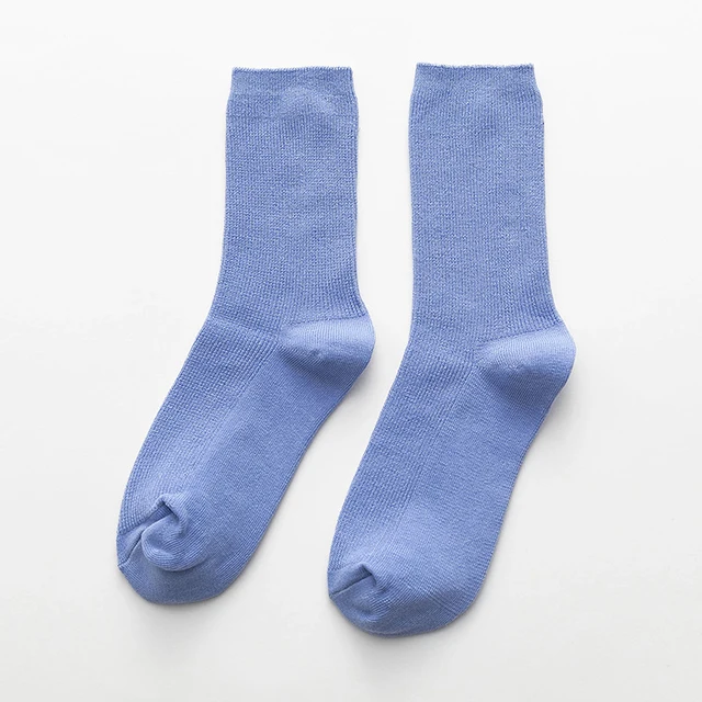 Solid color socks Ⅰ Middle tube Knitted Japanese Korea Loose Long Socks Women Pile Ins Soft Fashion girls Spring and Autumn longer Blue