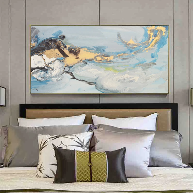 Goodecoration абстрактные водные красочные настенные художественные золотисто синие