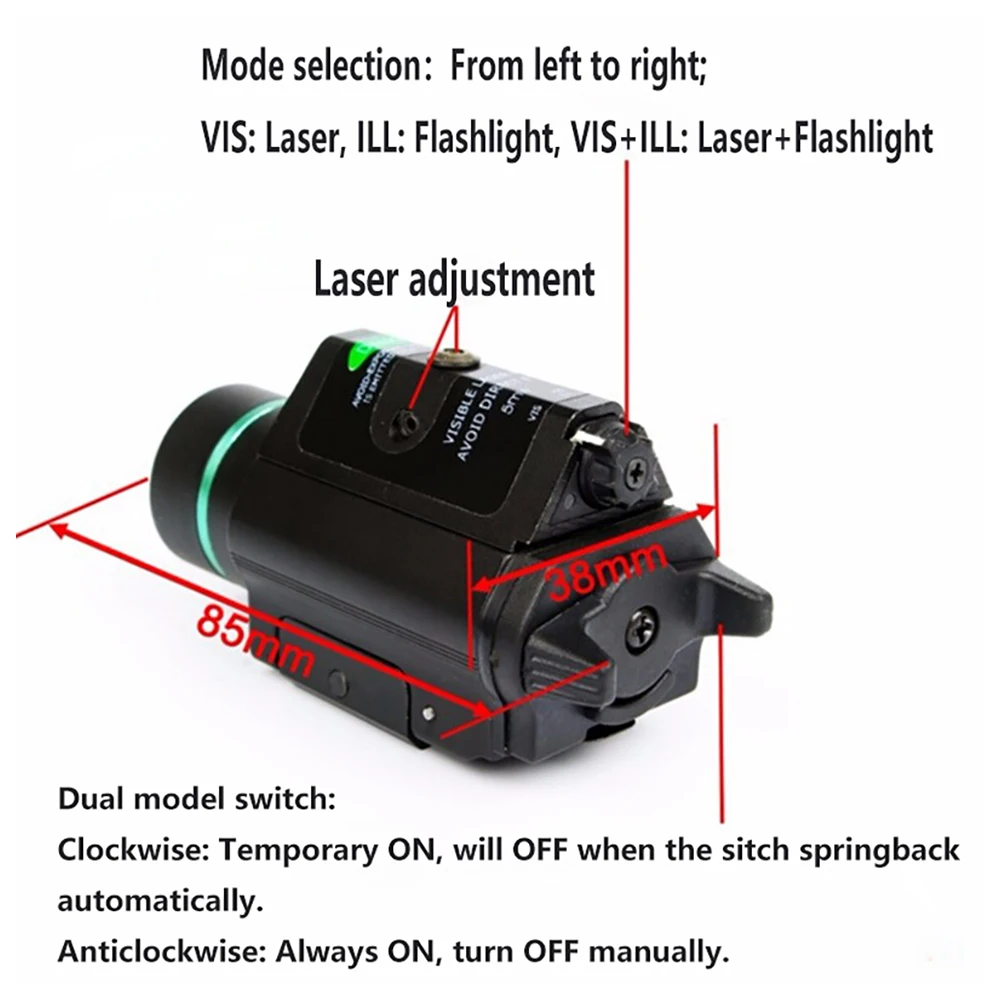 Tactical Combo Metal Green Red Dot Laser Sight LED Laser Flashlight with 20mm Rail Weaver Picatinny Fit For 20mm Rail Gun Glock-5