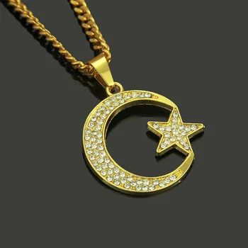 

2020 New Round Stars moon Women's Necklace 24K gold color Pendant Necklace full crystal Unisex Simple Jewelry friends Gift