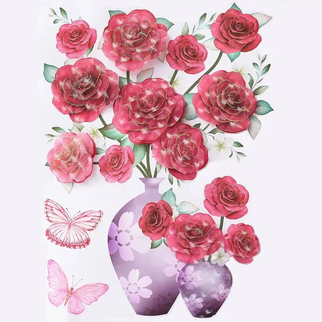 3D simulation rose flower sticker stereo simulation vase wall sticker home background decoration waterproof self-adhesive plum
