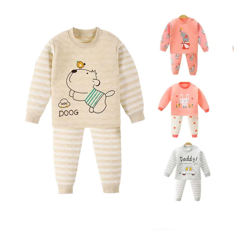

Children's thermal underwear set autumn and winter thickening three-layer quilted baby high waist belly thickening
