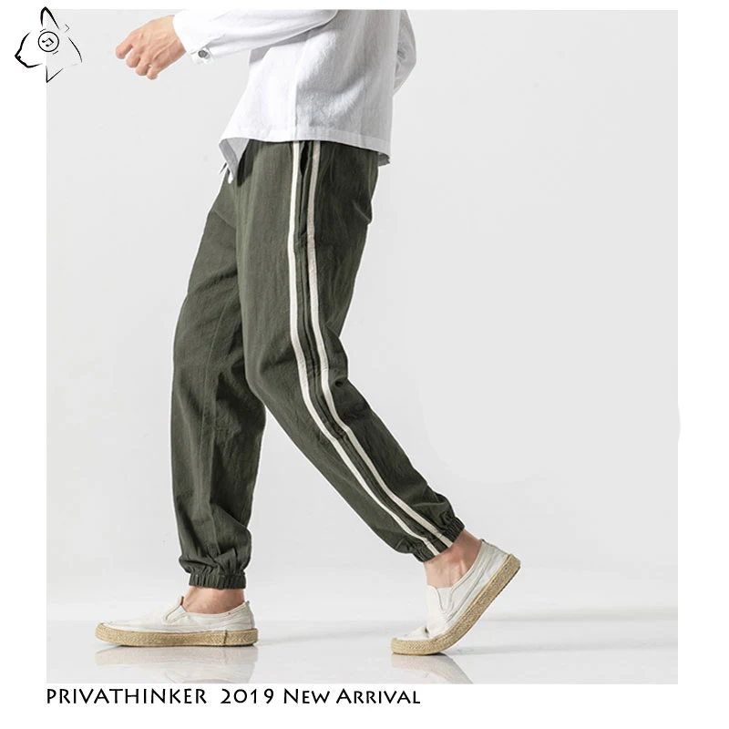 

Privathinker Cotton Linen Casual Men Trousers Fashion Side Striped Man Sweatpants 2020 Autumn Chinese Style Male Harem Pants