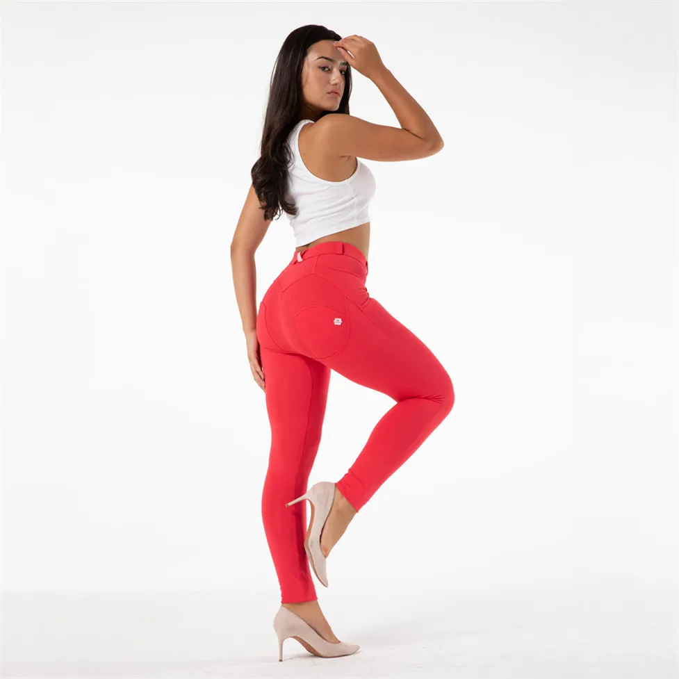 Melody Red Skinny Jeggings Cotton Female Workout Jegging Mid Waist Tights Bum Lift Pants Women's Clothing high waisted leggings