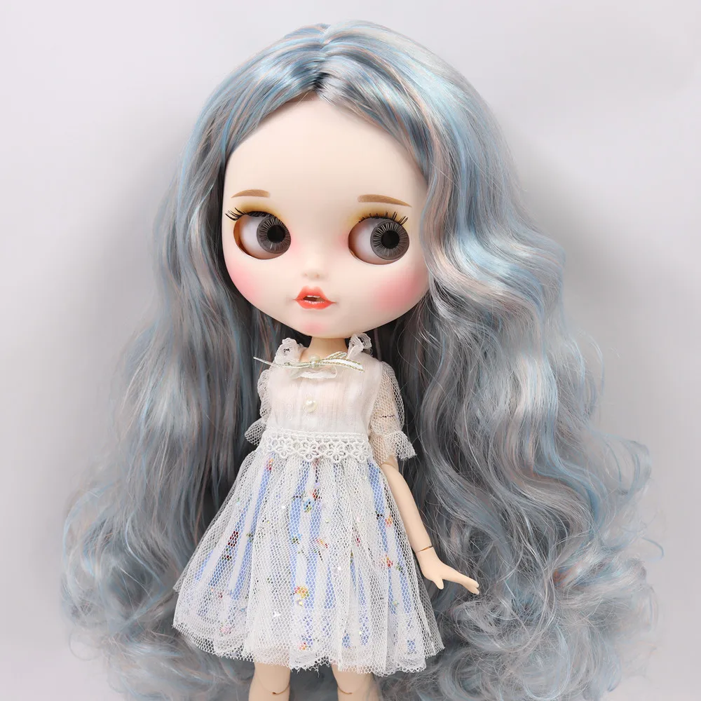 Ледяной обнаженный Blyth Кукла № BL6227/ розовый микс синие волосы резные губы пупырчатая рот матовая индивидуальная лицевая муфта тела 1/6 bjd