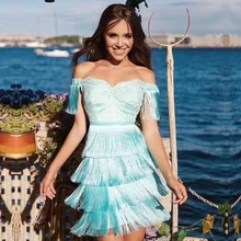 Adyce новое летнее облегающее платье с кисточками для женщин Vestidos сексуальное кружевное с коротким рукавом с открытыми плечами Клубное вечернее платье в стиле знаменитостей